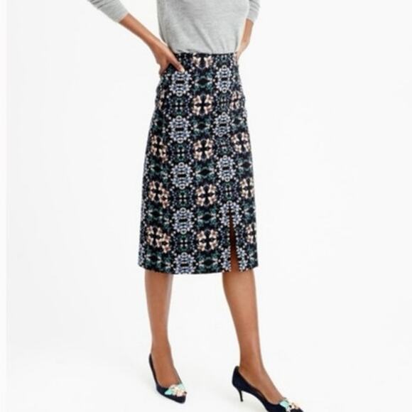 J.Crew Black Mirrored Floral Pencil Midi Skirt Career Office Dark Floral Size 4 - Picture 1 of 10
